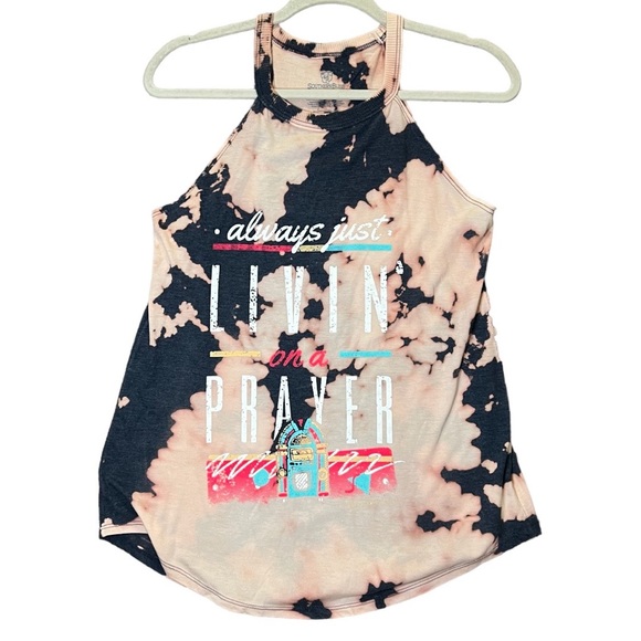 southern bliss Tops - SOLD ALWAYS JUST LIVIN’ ON A PRAYER Bon Jovi Lyric Reverse Tie Dye Tank Top